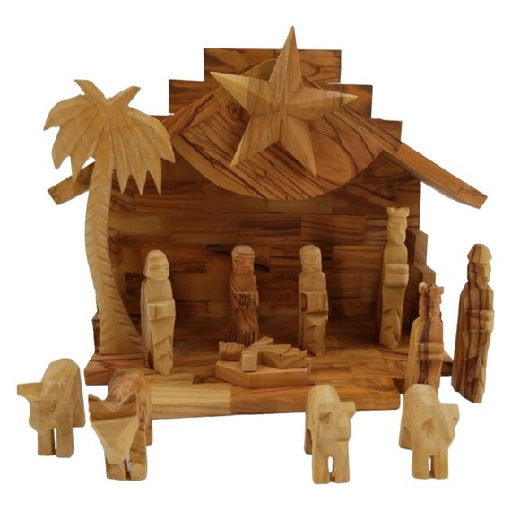 Nativity set Music Box of Carved Bethlehem Olive Wood National Geographic Origin - Picture 2 of 16